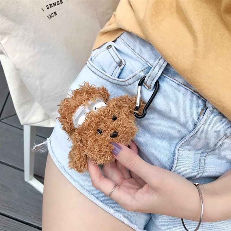 SGVAHY Furry Case for AirPods 1&2 Funny Cute 3D Cartoon Plush Design Teddy Soft Warm Fluffy Cover with Keychain Kawaii Anti-Fall Protective Case Women Girls - Image 5